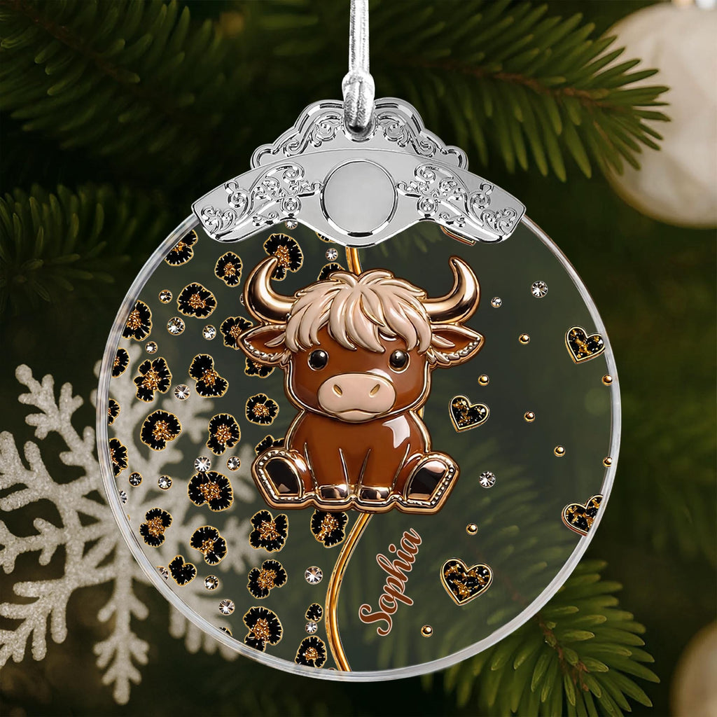 Cute Highland Cow, Personalized Glass Ornament, Gift For Cow Lovers - 2