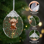 Cute Highland Cow, Personalized Glass Ornament, Gift For Cow Lovers - 7