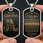 Almagems Custom "To My Grandson" Dog Tag Necklace - Personalized Stainless Steel Military Pendant - Graduation, Birthday Jewelry Gift for Grandson - 1