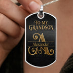 Almagems Custom "To My Grandson" Dog Tag Necklace - Personalized Stainless Steel Military Pendant - Graduation, Birthday Jewelry Gift for Grandson - 2