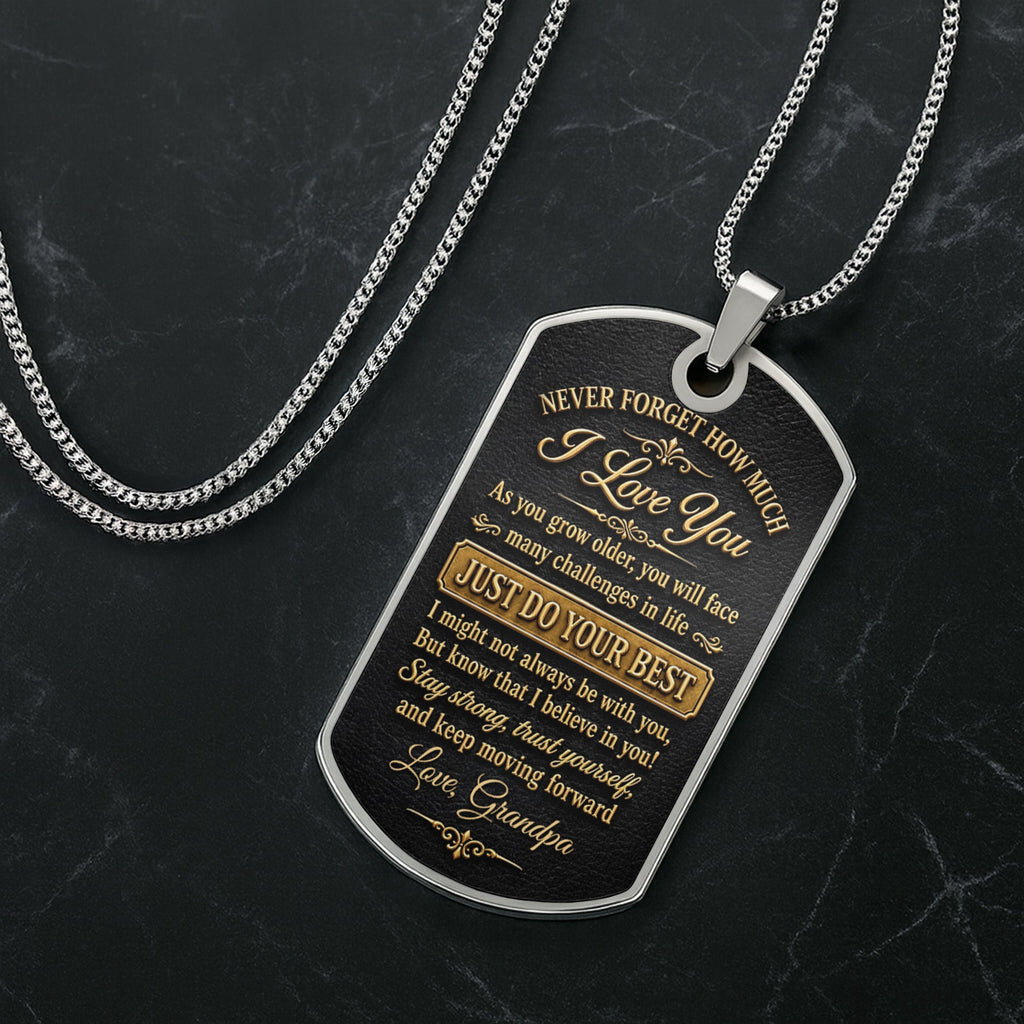 Almagems Custom "To My Grandson" Dog Tag Necklace - Personalized Stainless Steel Military Pendant - Graduation, Birthday Jewelry Gift for Grandson - 3