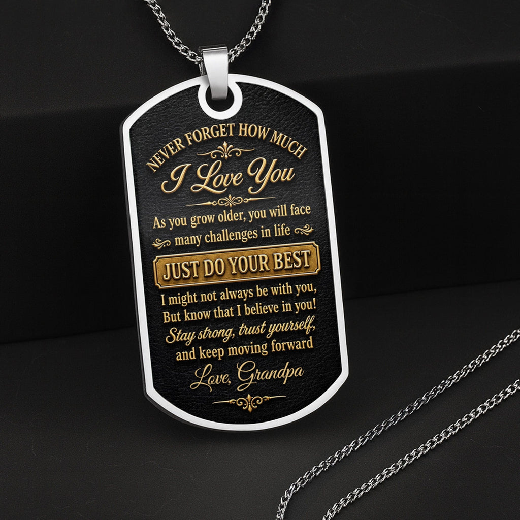 Almagems Custom "To My Grandson" Dog Tag Necklace - Personalized Stainless Steel Military Pendant - Graduation, Birthday Jewelry Gift for Grandson - 5