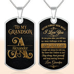 Almagems Custom "To My Grandson" Dog Tag Necklace - Personalized Stainless Steel Military Pendant - Graduation, Birthday Jewelry Gift for Grandson - 9