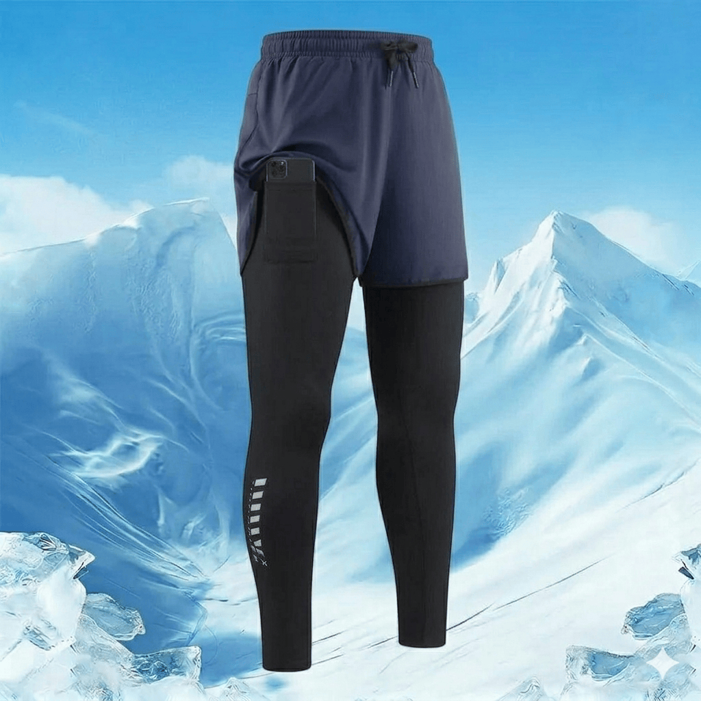 Men's 3-Piece 2-in-1 Running Tights Set - Athletic, Body-Fitting, Multi-Sport Pants with Pockets, Elastic Waistband, Quick-Dry, Breathable, Compression, Sweat-Wicking for Gym, Jogging, Training, Athletic Men's Pants, Body-Fitting Men's Pants
