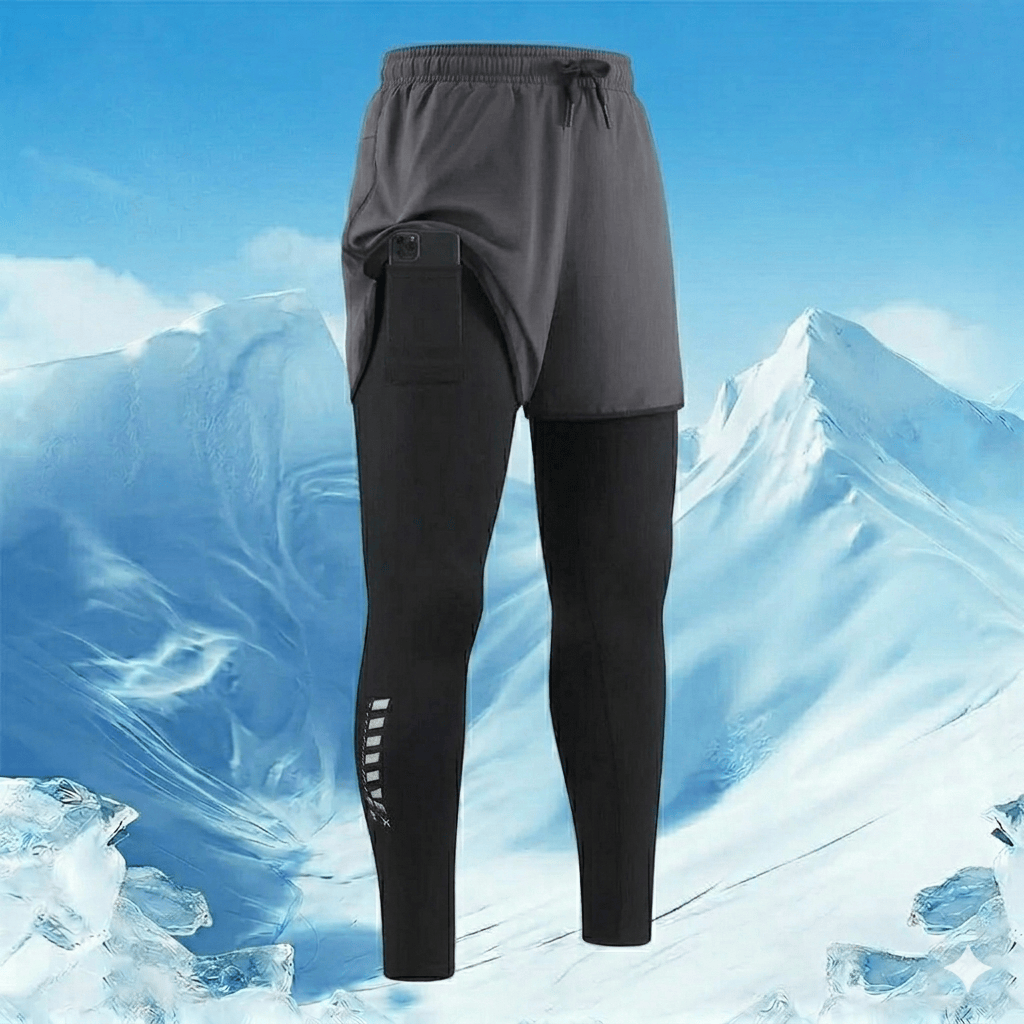 Men's 3-Piece 2-in-1 Running Tights Set - Athletic, Body-Fitting, Multi-Sport Pants with Pockets, Elastic Waistband, Quick-Dry, Breathable, Compression, Sweat-Wicking for Gym, Jogging, Training, Athletic Men's Pants, Body-Fitting Men's Pants