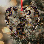 Personalized Black Cat Moon Stars Heart Ornament, Gift For Cat & Halloween Lovers - 1