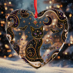 Personalized Black Cat Moon Stars Heart Ornament, Gift For Cat & Halloween Lovers - 2