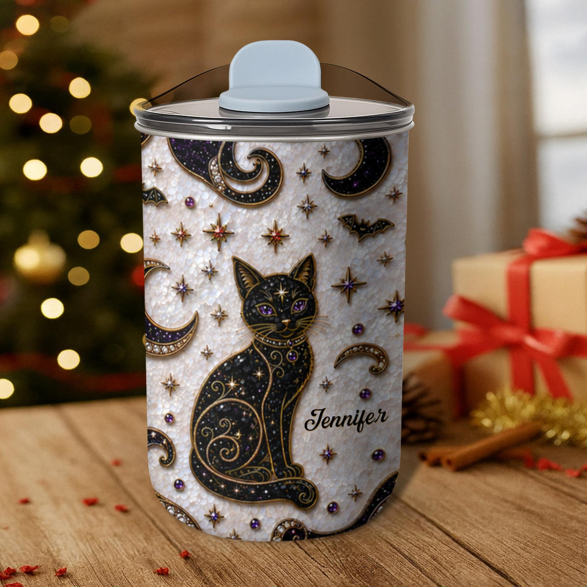 Magical Black Cat Mosaic, 10oz Tumbler, Gift For Cat Lovers - 5