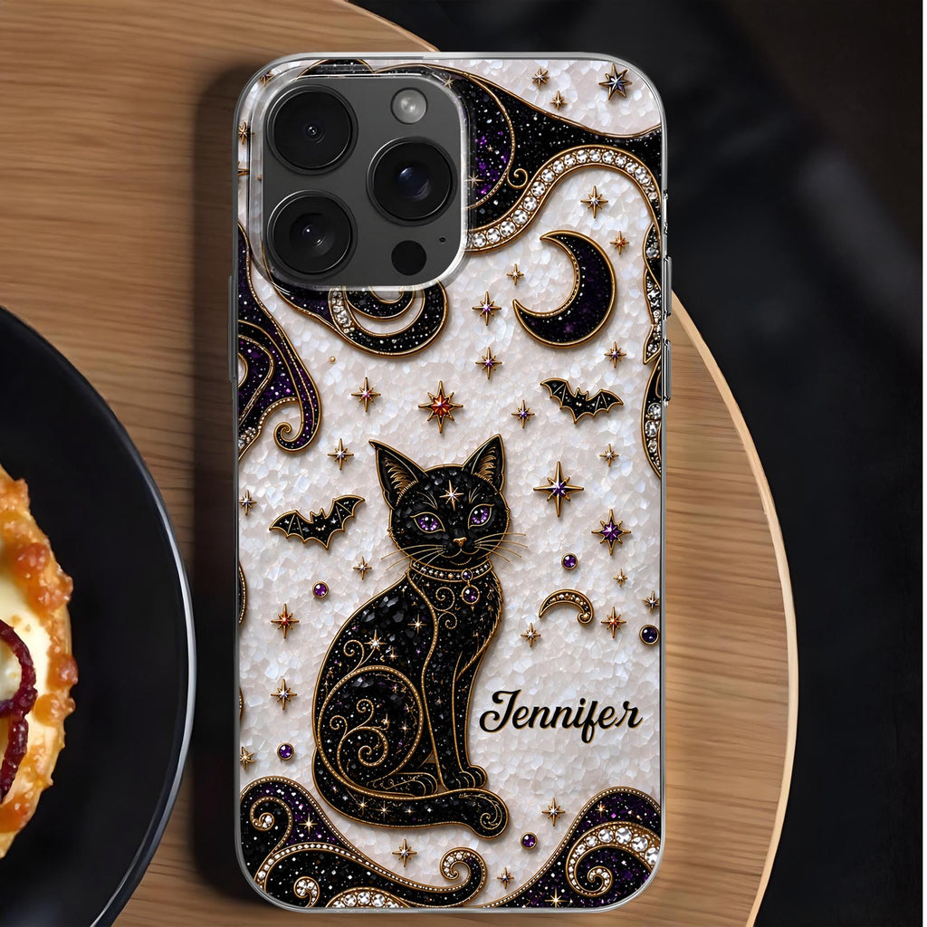 Almagems Custom Mystical Black Cat Mosaic Phone Case - Personalized Clear Slim Protective Cover for iPhone & Samsung - Gift for Cat Lovers - 1