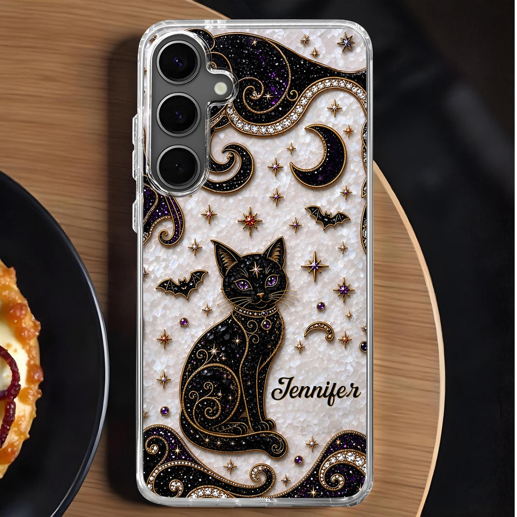 Almagems Custom Mystical Black Cat Mosaic Phone Case - Personalized Clear Slim Protective Cover for iPhone & Samsung - Gift for Cat Lovers - 2