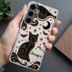 Almagems Custom Mystical Black Cat Mosaic Phone Case - Personalized Clear Slim Protective Cover for iPhone & Samsung - Gift for Cat Lovers - 3