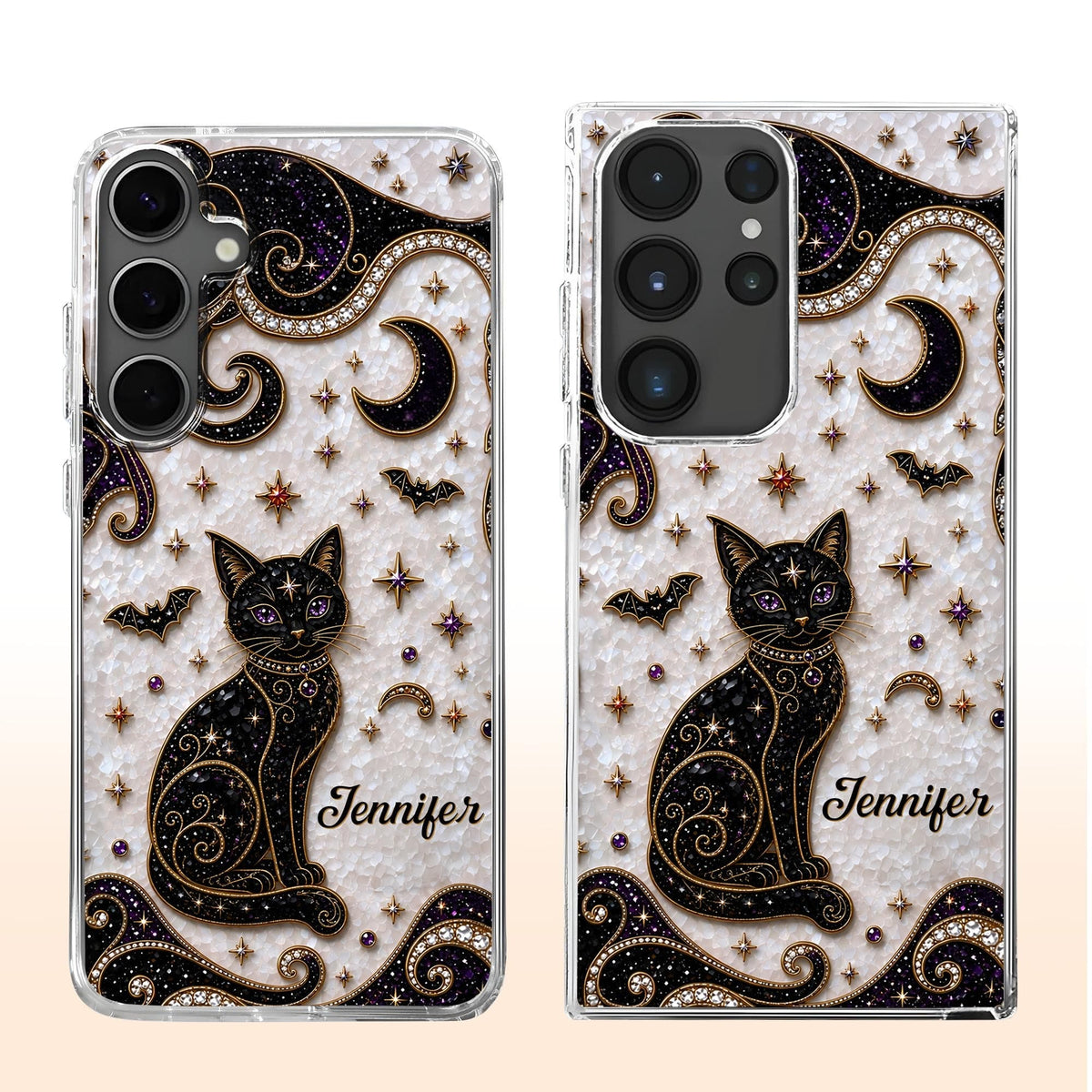 Almagems Custom Mystical Black Cat Mosaic Phone Case - Personalized Clear Slim Protective Cover for iPhone & Samsung - Gift for Cat Lovers - 4