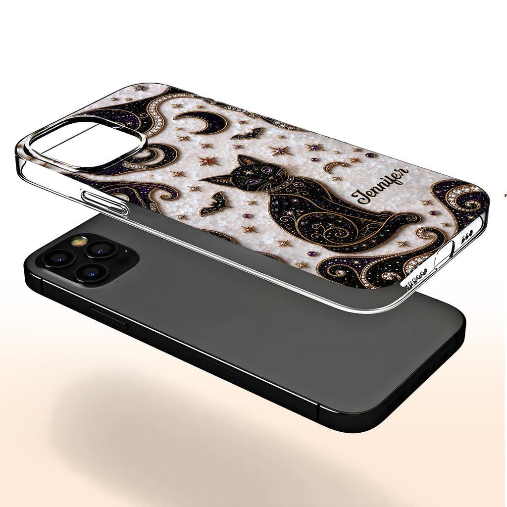 Almagems Custom Mystical Black Cat Mosaic Phone Case - Personalized Clear Slim Protective Cover for iPhone & Samsung - Gift for Cat Lovers - 7