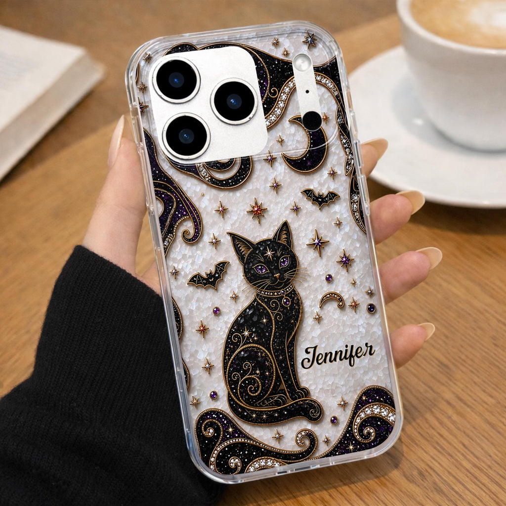 Almagems Custom Mystical Black Cat Mosaic Phone Case - Personalized Clear Slim Protective Cover for iPhone & Samsung - Gift for Cat Lovers - 9