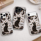 Almagems Custom Mystical Black Cat Mosaic Phone Case - Personalized Clear Slim Protective Cover for iPhone & Samsung - Gift for Cat Lovers - 11