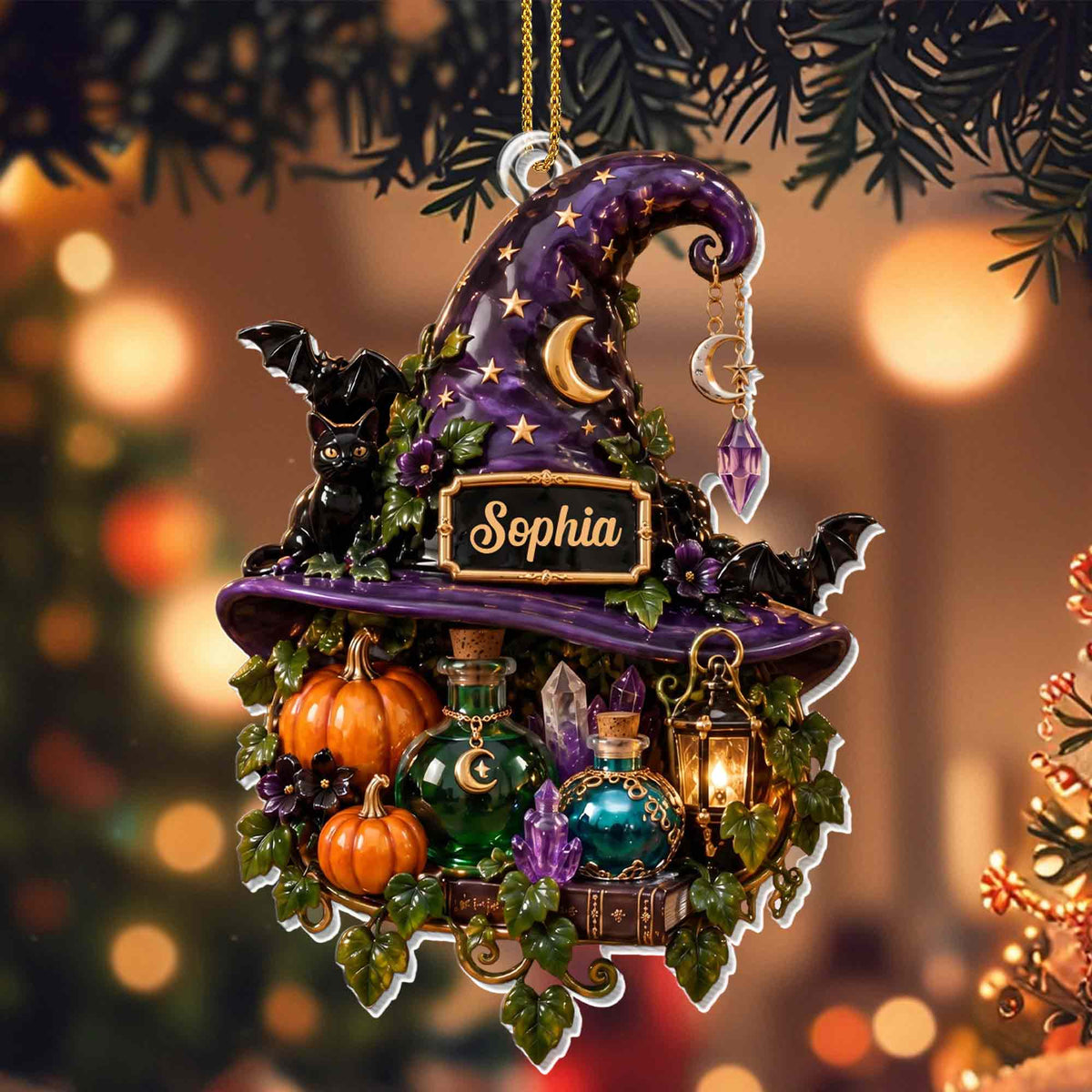 Magical Halloween Night, Personalized Acrylic Ornament, Gift For Witch Lovers - 1