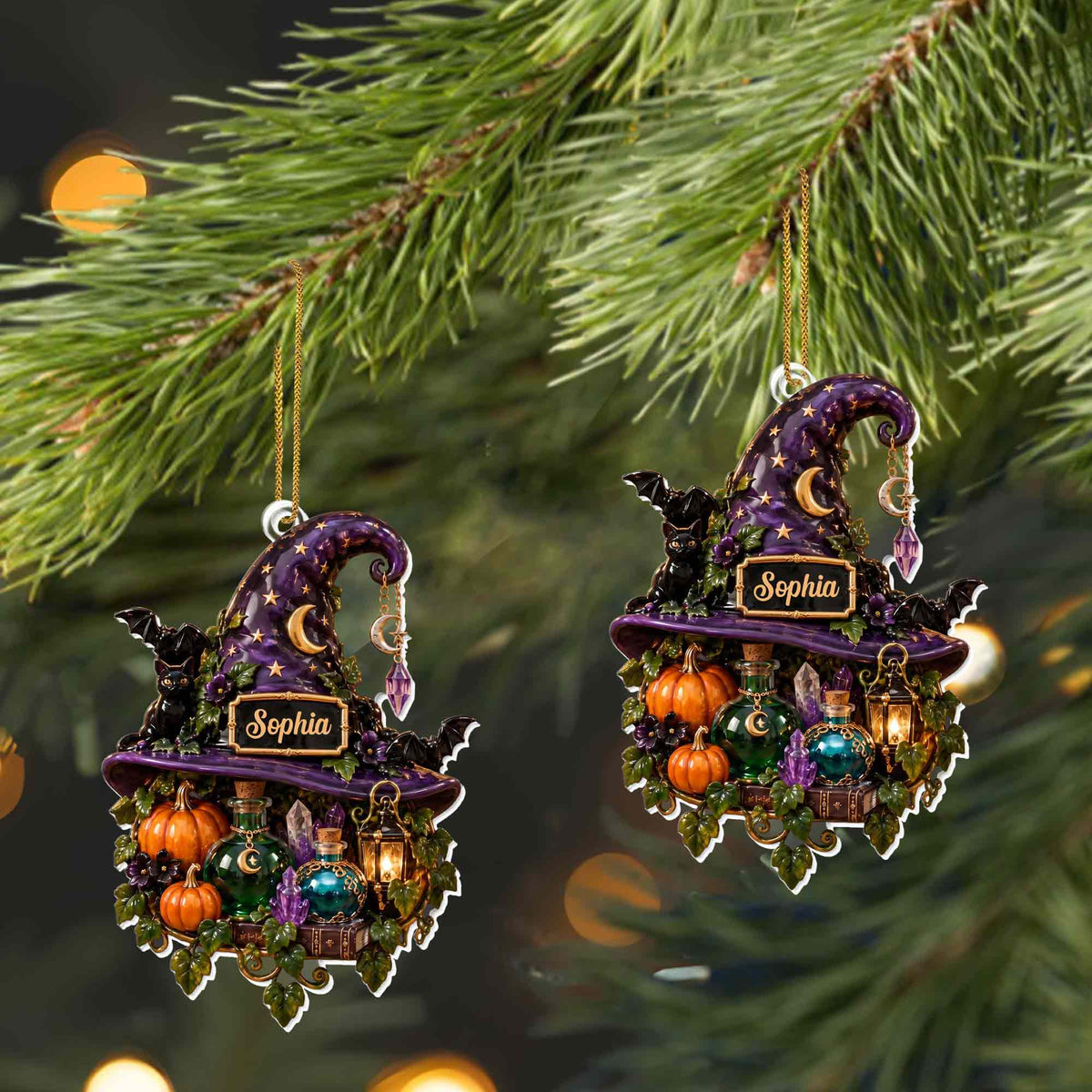 Magical Halloween Night, Personalized Acrylic Ornament, Gift For Witch Lovers - 5