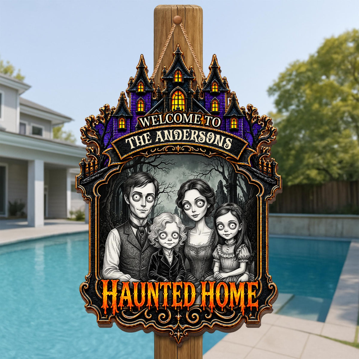 Welcome to Our Haunted Home, Personalized Custom Shaped Wood Sign, Halloween Gift - 2