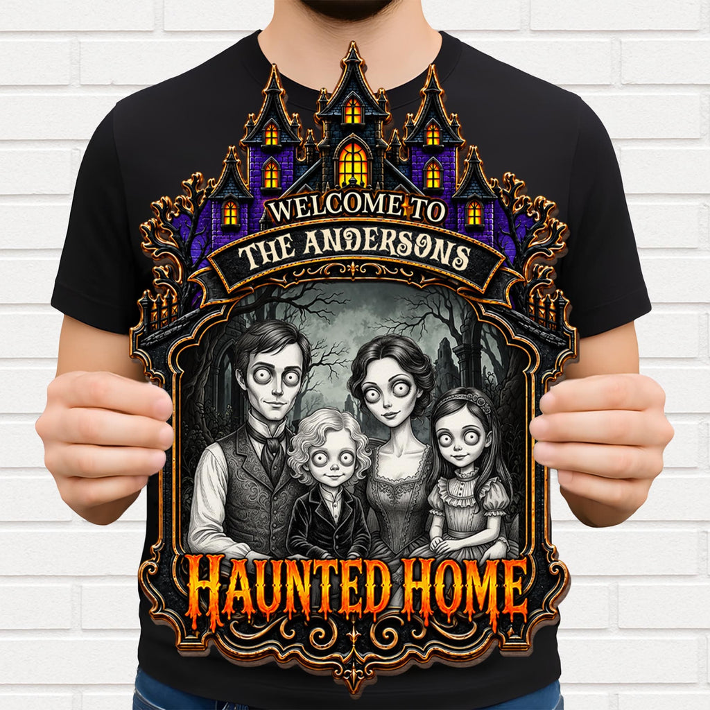 Welcome to Our Haunted Home, Personalized Custom Shaped Wood Sign, Halloween Gift - 3