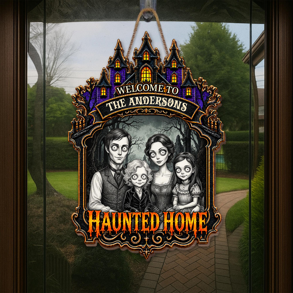 Welcome to Our Haunted Home, Personalized Custom Shaped Wood Sign, Halloween Gift - 5