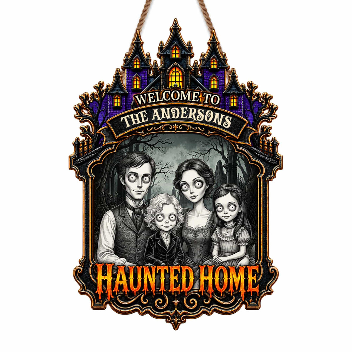 Welcome to Our Haunted Home, Personalized Custom Shaped Wood Sign, Halloween Gift - 7
