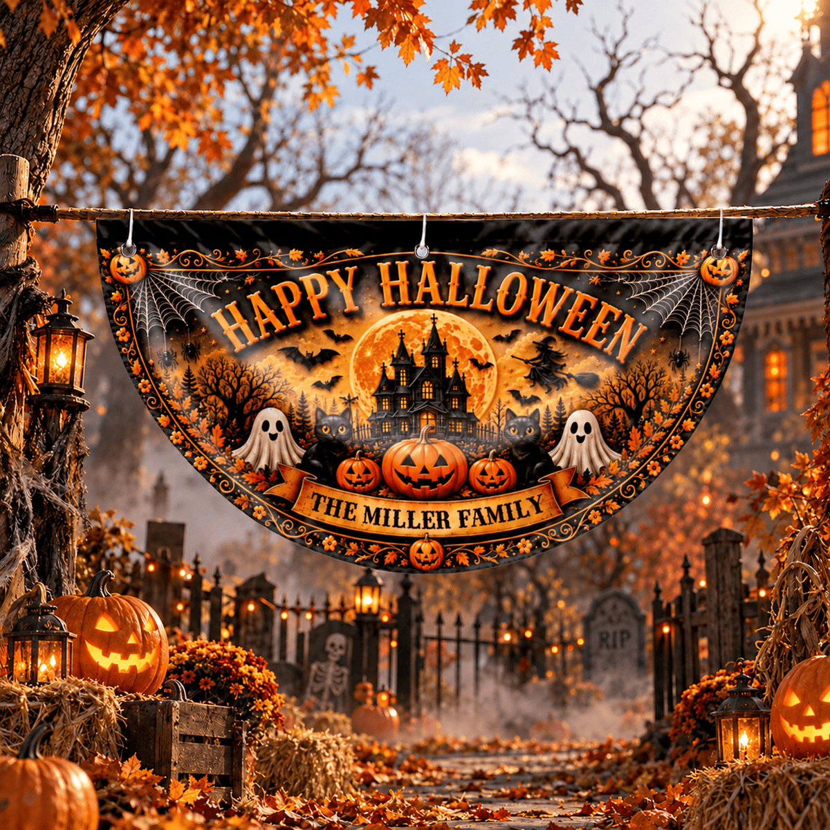 Happy Halloween Our Family, Personalized Fan Flag, Gift For Families - 1