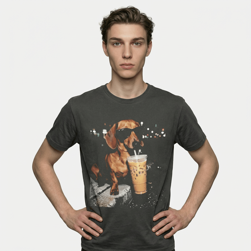 Dachshund Drinking Iced Coffee Vintage T-shirt