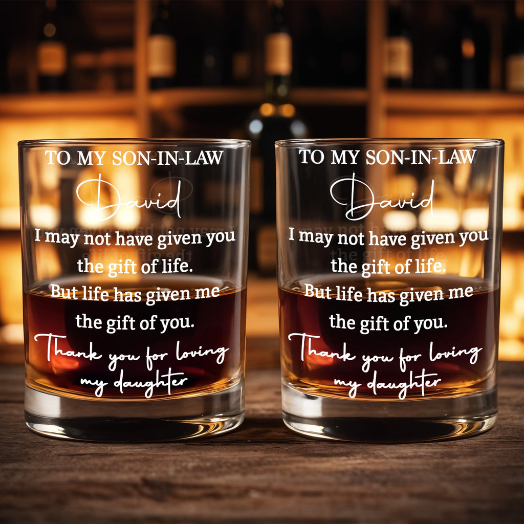 Almagems Personalized "To My Son In Law" Whiskey Glass - Custom 11oz Rocks Glass Cup - Birthday, Wedding, Christmas Gift for Son-in-Law - 2