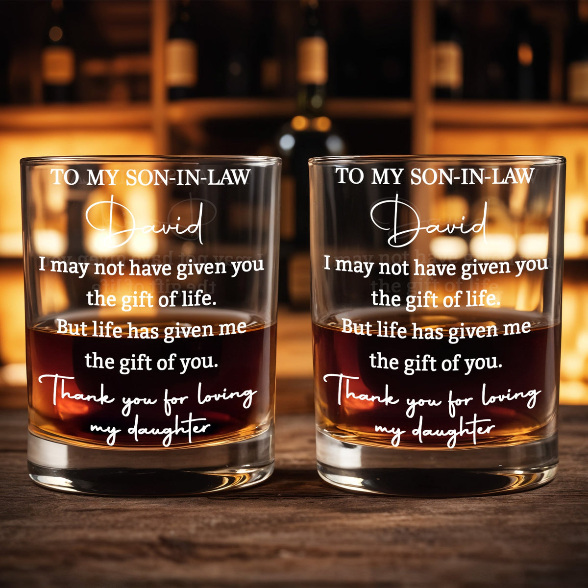 Almagems Personalized "To My Son In Law" Whiskey Glass - Custom 11oz Rocks Glass Cup - Birthday, Wedding, Christmas Gift for Son-in-Law - 2