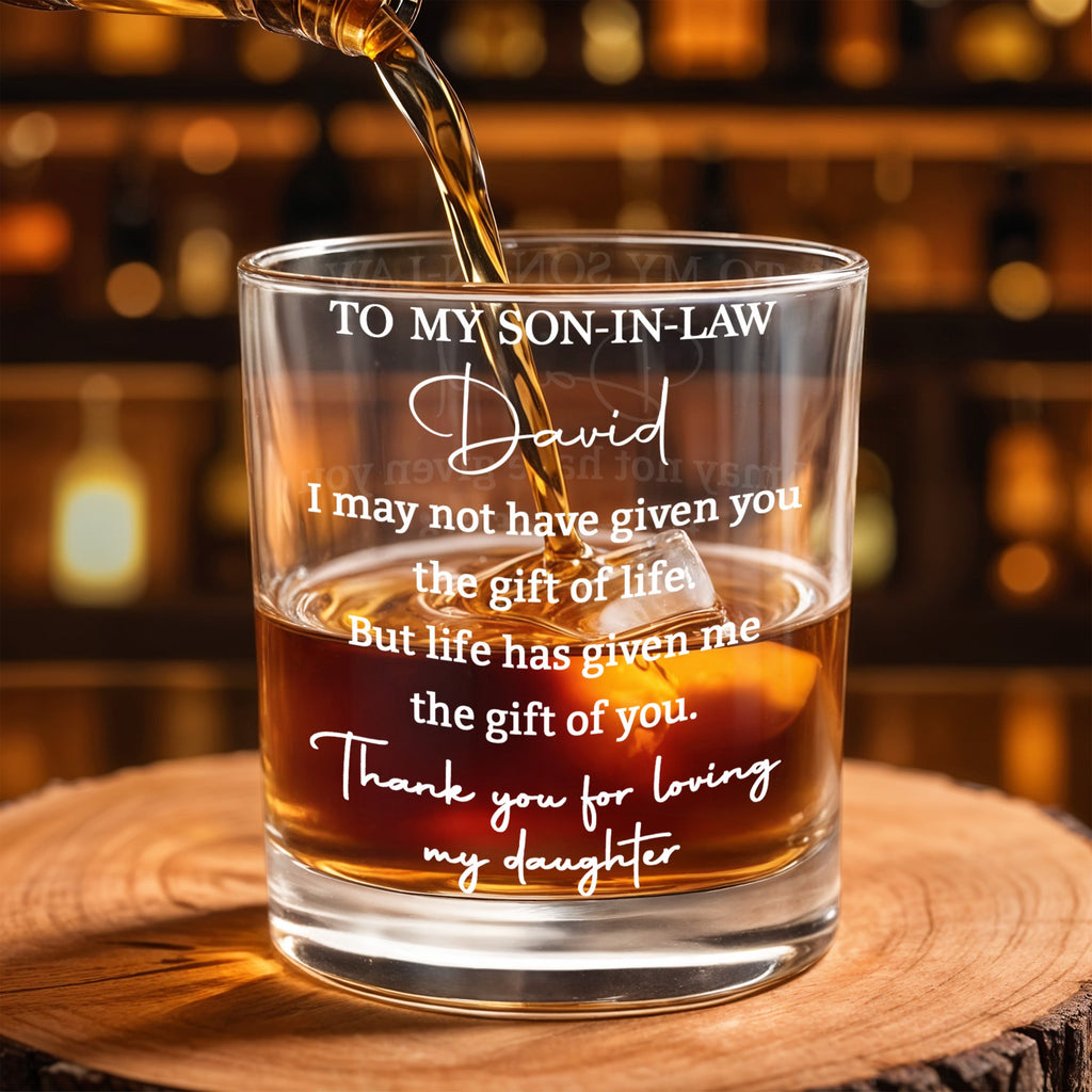 Almagems Personalized "To My Son In Law" Whiskey Glass - Custom 11oz Rocks Glass Cup - Birthday, Wedding, Christmas Gift for Son-in-Law - 4
