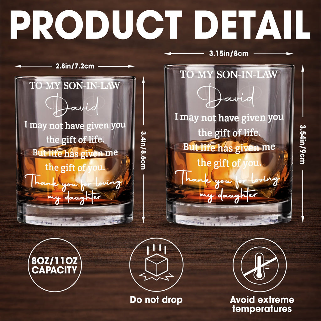 Almagems Personalized "To My Son In Law" Whiskey Glass - Custom 11oz Rocks Glass Cup - Birthday, Wedding, Christmas Gift for Son-in-Law - 5