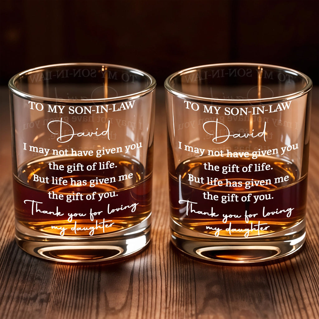 Almagems Personalized "To My Son In Law" Whiskey Glass - Custom 11oz Rocks Glass Cup - Birthday, Wedding, Christmas Gift for Son-in-Law - 7