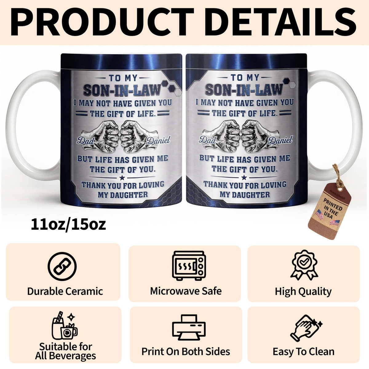 To My Son In Law, Personalized Coffee Mug, Gift for Son In Law - 4