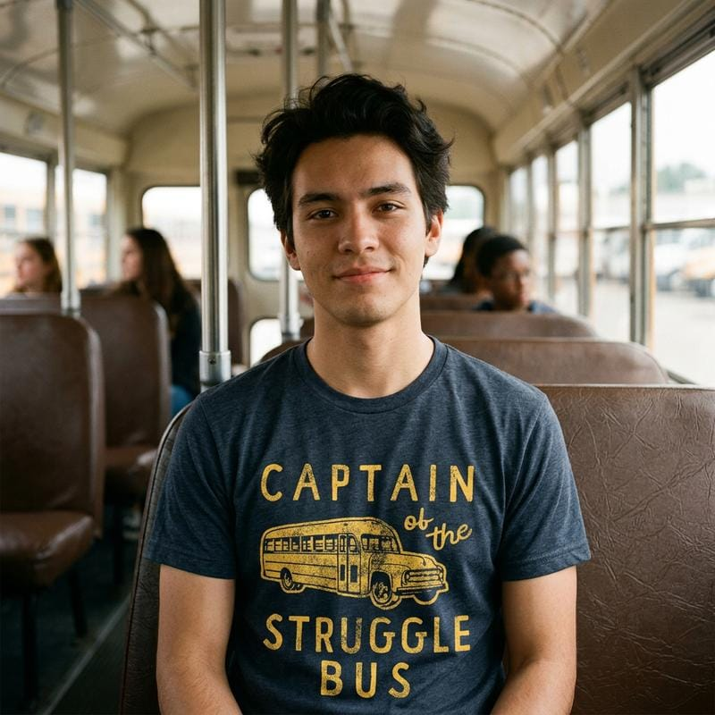 Mens Captain of The Struggle Bus T Shirt Funny Sarcastic School Bus Graphic Novelty Tee for Guys Mens Funny T Shirts Cool Vintage Fashion T-Shirt Gift Classic Menswear Funny Sarcastic Short Sleeve Novelty Tees Navy -