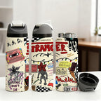 Double-Wall Stainless Steel Vacuum Cup - 19/24/32oz Insulated Mug with Flip Lid, Leak-Proof Skinny Travel Thermal Mug - Retro Horror Graffiti-Print, 12H Hot & 24H Cold Retention