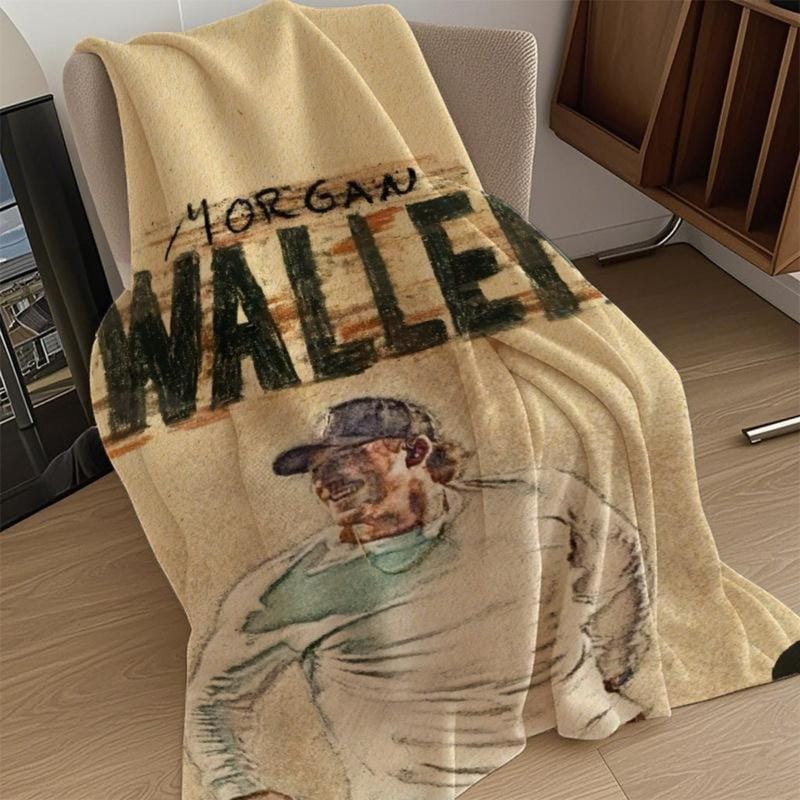 1pc Wallen Singer Print Flannel Blanket - Soft Polyester, Lightweight & Portable, Ideal for Sofa & Bed, All-Season Gift for Fans, Contemporary Style, Mixed Colors, Fan Merchandise| Celebrity Themed| Soft Texture, Blanket for Bed