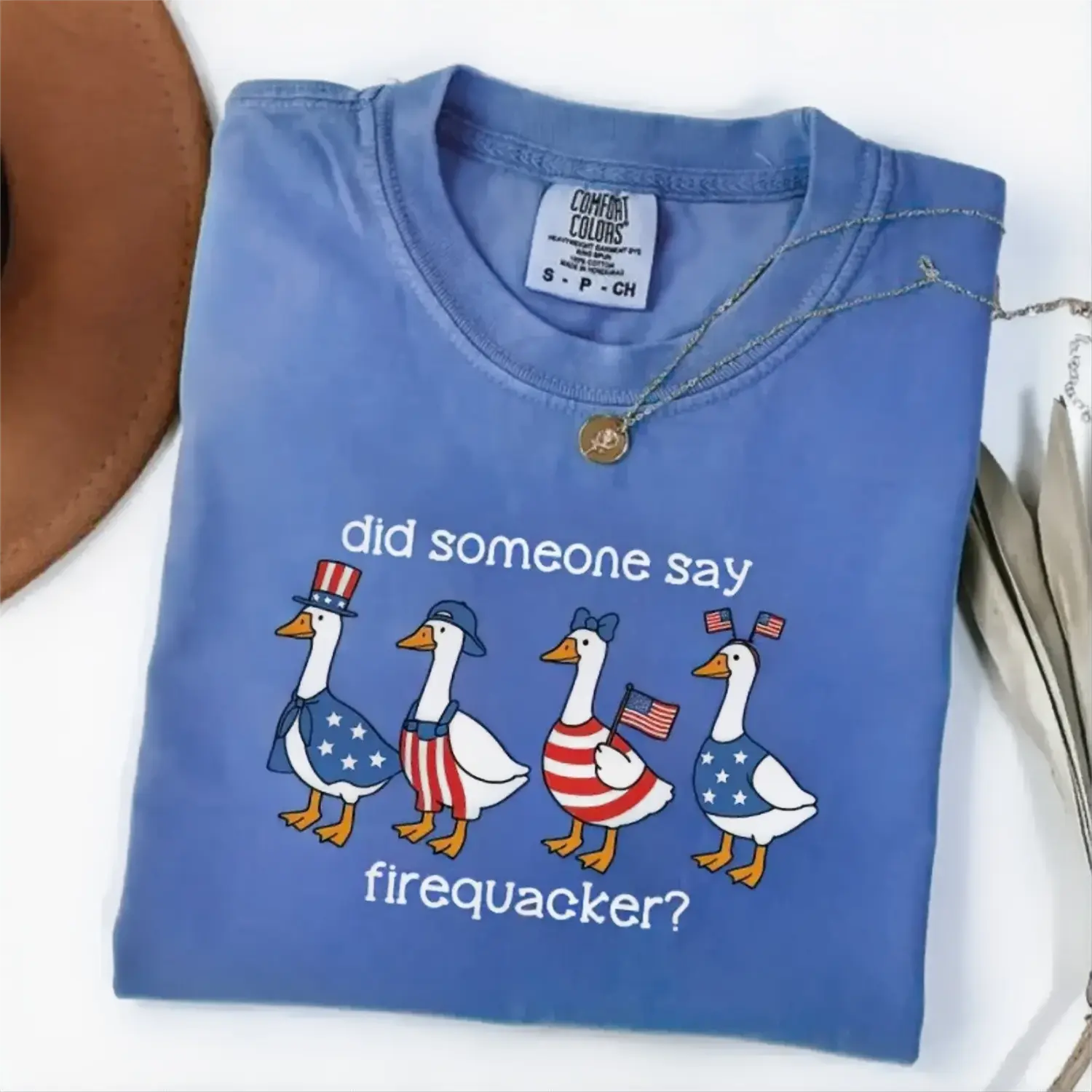 Comfort Colors Firequacker Goose Shirt, Funny 4th of July Tee, Patriotic American Flag Shirt, Cotton Tee - Printfamily