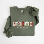 Retro-Winter-Sweatshirt mit Weihnachtsmotiven, Patchwork-Weihnachtspullover mit Weihnachtsmotiven, verspieltes Weihnachts-Sweatshirt, Winter-Sweatshirt mit Weihnachtsmotiven 