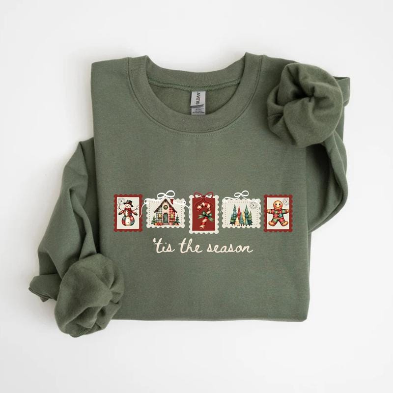 Retro-Winter-Sweatshirt mit Weihnachtsmotiven, Patchwork-Weihnachtspullover mit Weihnachtsmotiven, verspieltes Weihnachts-Sweatshirt, Winter-Sweatshirt mit Weihnachtsmotiven 