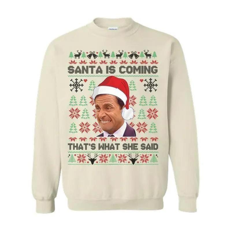 Michael Scott That's What She Said Christmas T-Shirt, The Office Funny Xmas Sweatshirt, Ugly Holiday Hoodie, Gift for Men &