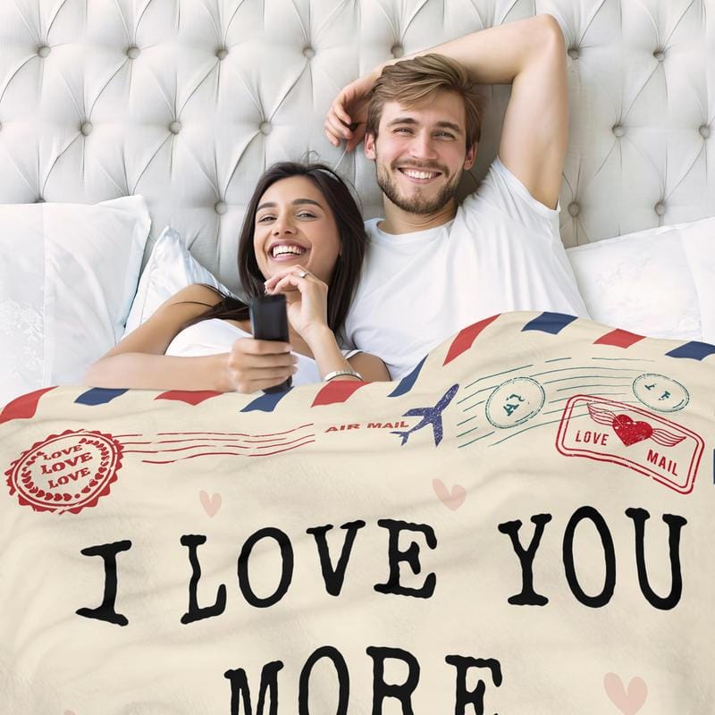 Valentines Day Gifts for Him Her - I Love You More Super Soft Fleece Throw Blanket