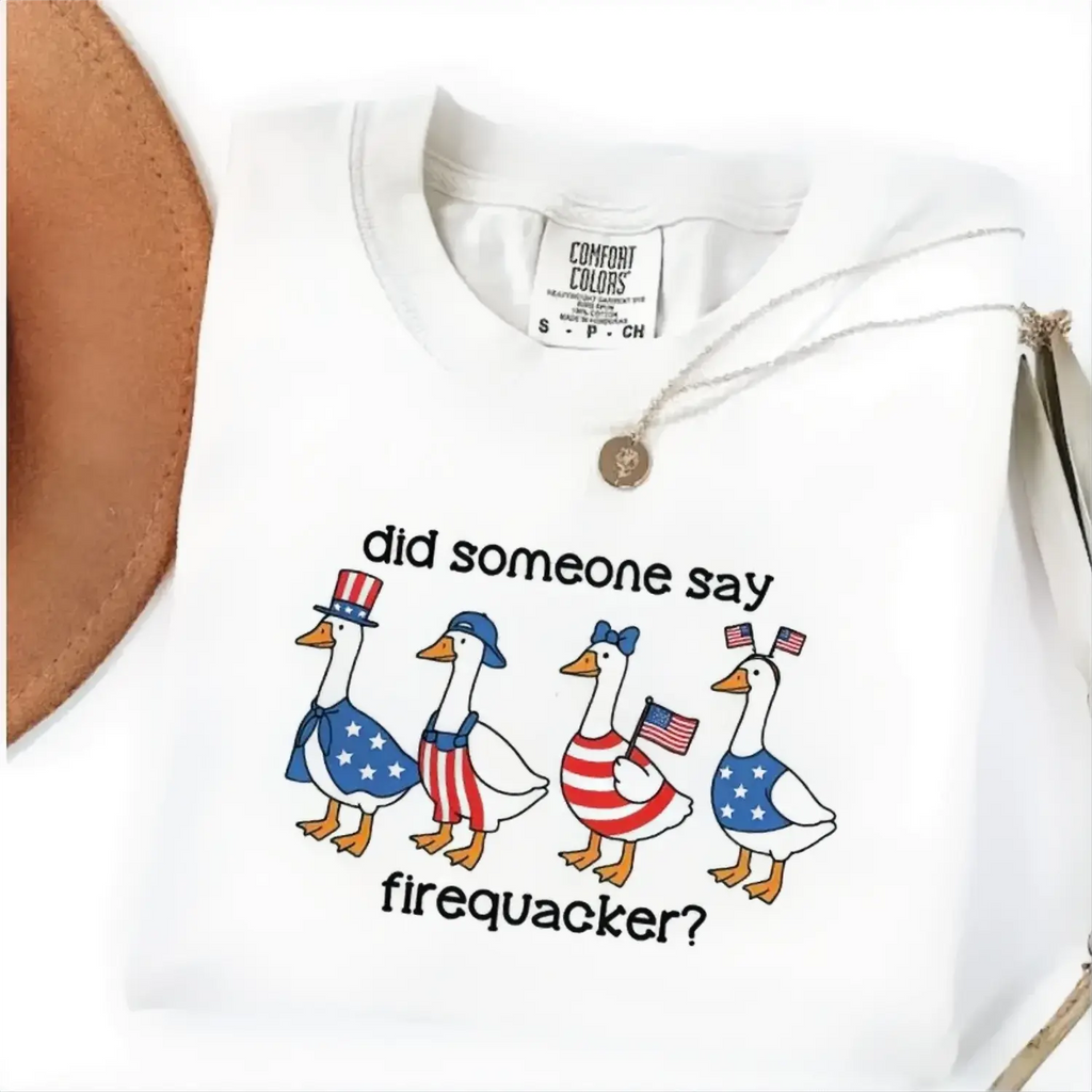 Comfort Colors Firequacker Goose Shirt, Funny 4th of July Tee, Patriotic American Flag Shirt, Cotton Tee - Printfamily
