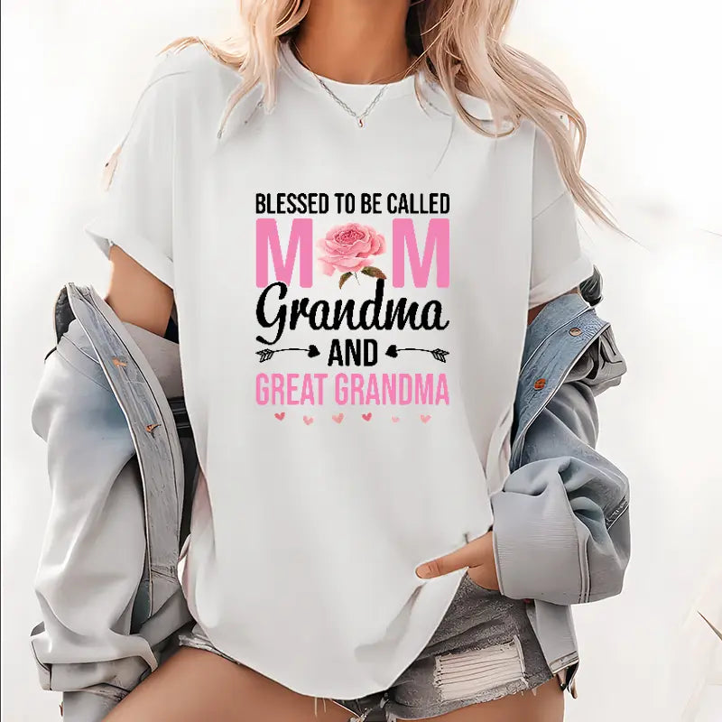 Blessed To Be Called Mom Grandma Great Grandma Soft Crew Neck Tee - Gift for Family