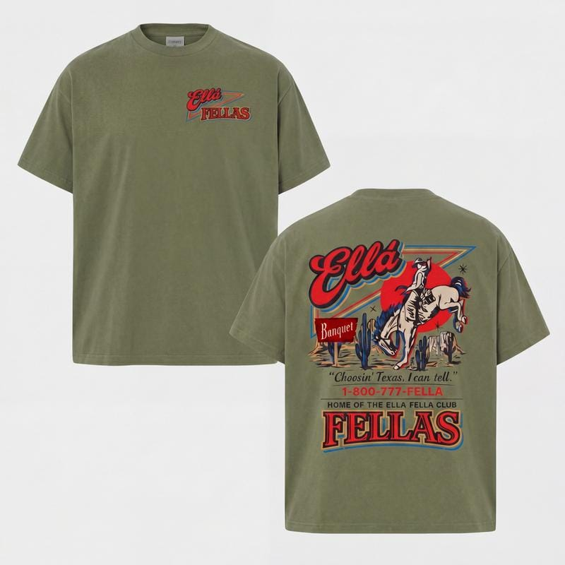 Ella Fella Club Shirt 1-800-777-Fella Dandelion Graphic Choosing Texas Vintage Indie Tee