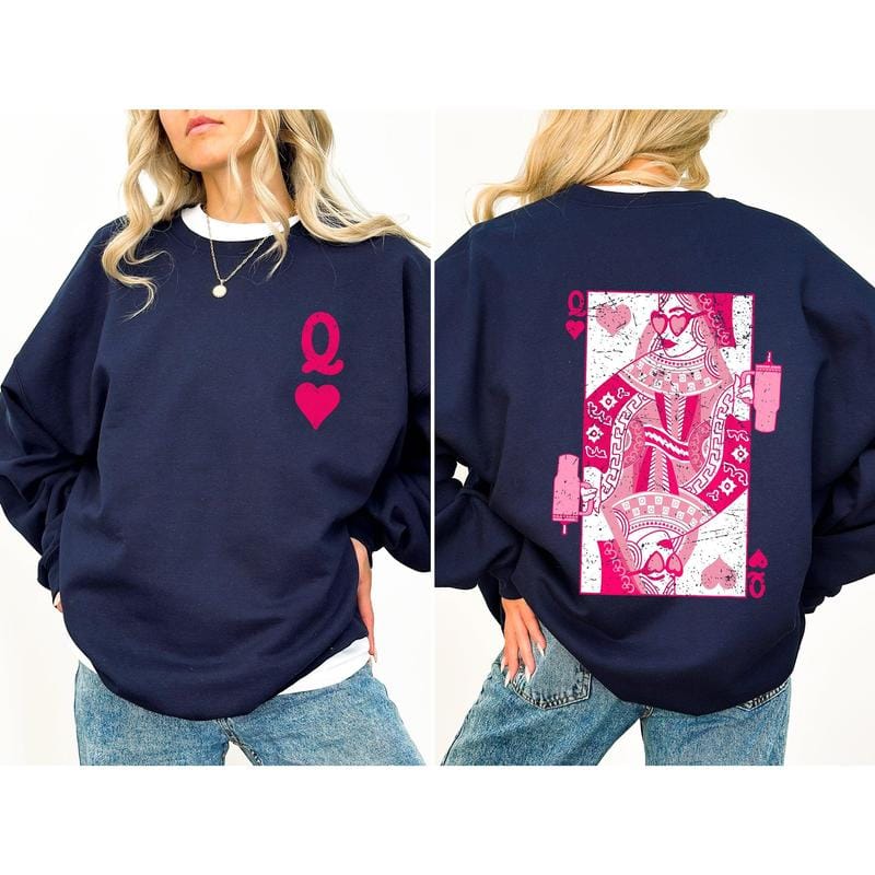Queen of Hearts, Cards, Games, Valentine's Day Sweatshirt, Crew Neck, Women's, Crewneck, Valentine's Day, Love, Heart, Cupid Casual Long Sleeve