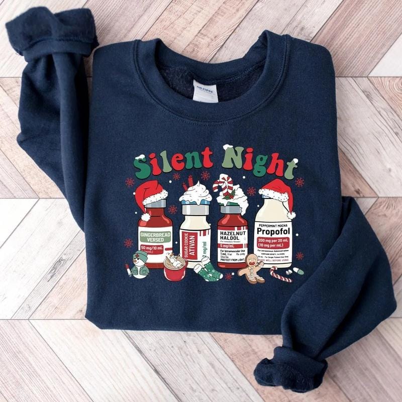 [T-Shirt or Sweatshirt] Silent Night Christmas Sweatshirt, Christmas Nurse Shirt, Medical Christmas T-Shirt, ICU Nurse Christmas Tee, Nurse Holiday Sweatshirt