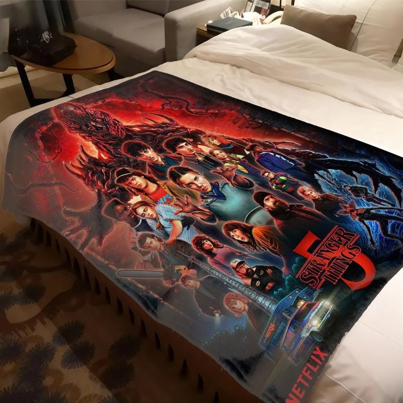 Stranger Things Season 5 Flannel Blanket, Large Soft Lightweight Warm, Perfect for Bed Sofa Office Camping Travel, Christmas Winter Gift