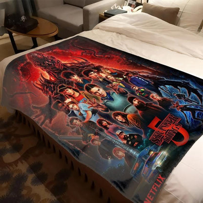 Stranger Things Season 5 Flannel Blanket, Large Soft Lightweight Warm, Perfect for Bed Sofa Office Camping Travel, Christmas Winter Gift