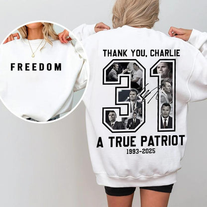 [ UNISEX SHIRT ] Freedom Charlie Kirk Sweatshirt, True Patriot Graphic Tee, Rest In Peace Charlie Kirk, Thank you Charlie Tee, Justice Shirt, Political Shirt, Charlie Kirk Memorial, American flag Shirt - Trending - TShirt, Sweatshirt