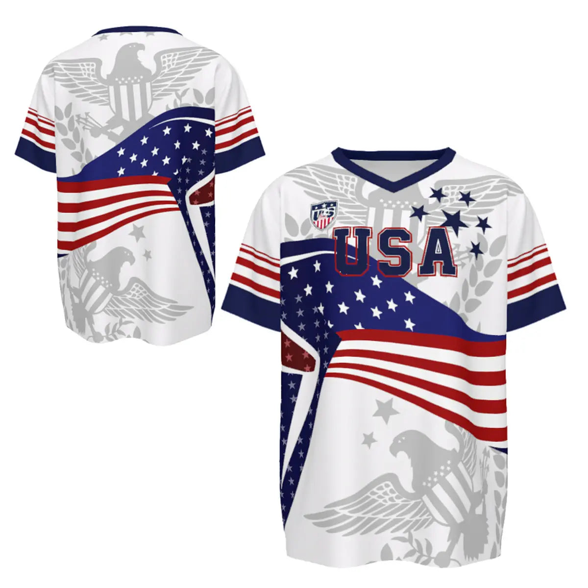 V-Neck USA Bald Eagle Graphic Soccer Jersey - Patriotic America Football Shirt for 2026 Fans & Game Day Outfit